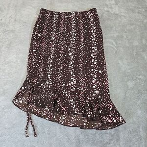 Cato Girls Skirt XL Brown w/Pink &‎ White Polka Dot Polyester Ruffle Casual
